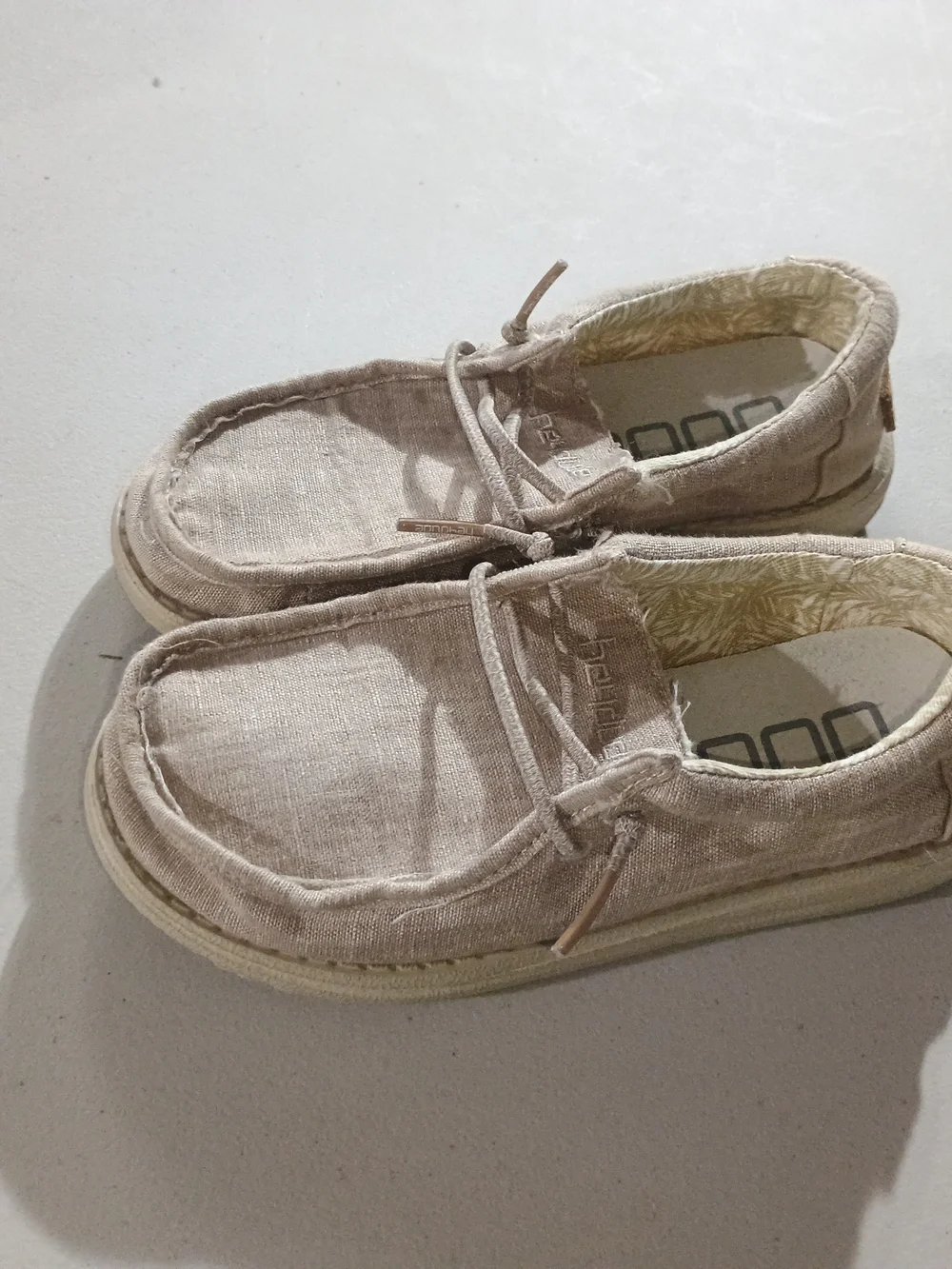 Beige Kids Moccasin Slip-Ons with Lace Accent